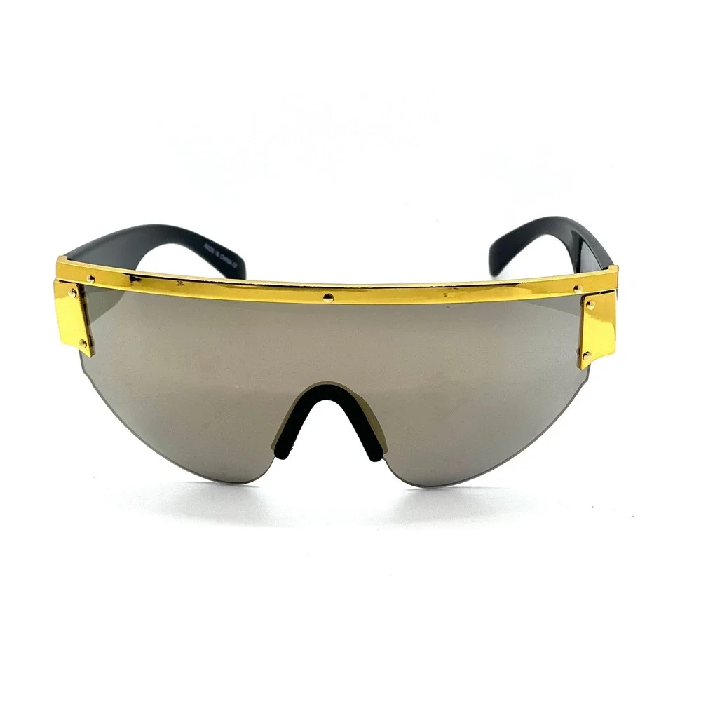 Shield Sunglasses Black Gold Mirror Accents Sun Glasses Beach Sun Protection New